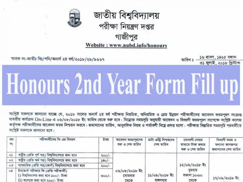 Honours 2nd Year Form Fill up 2025 | Nu Notice