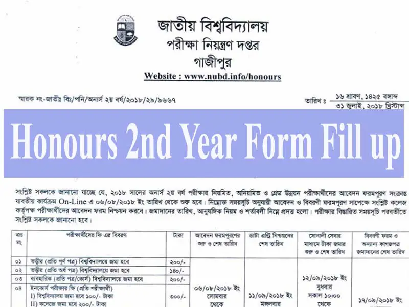 Honours 2nd Year Form Fill up 2023