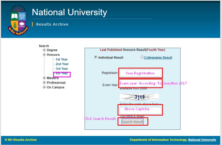 Nu Honours 4th Year Result 2023 Online