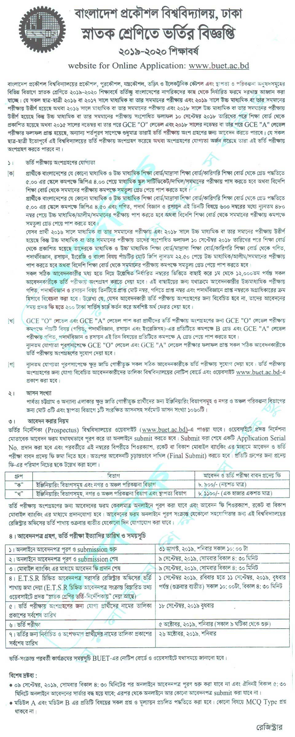 BUET Admission 2020