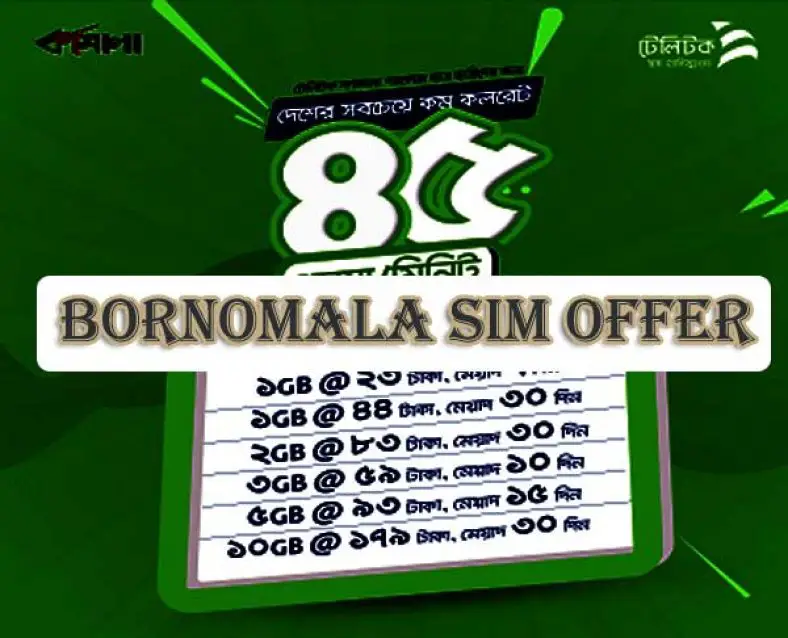Bornomala Sim Offer : Internet, SMS & Minutes