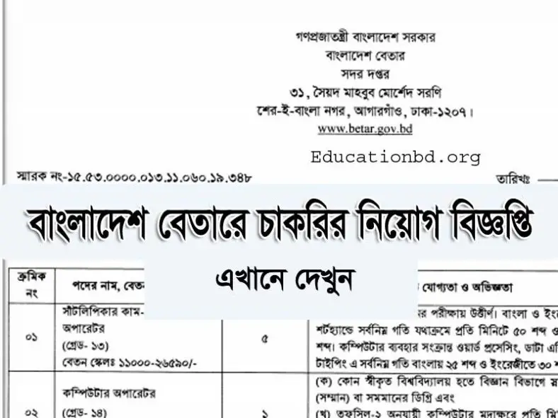 Bangladesh Betar Job Circular 2021-Full PDF