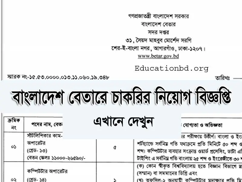 Bangladesh Betar Job Circular 2021