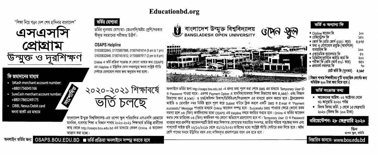 BOU SSC Admission Notice