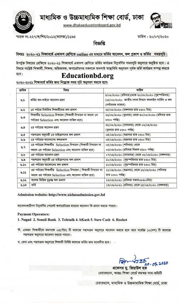 HSC Admission 2022 Circular