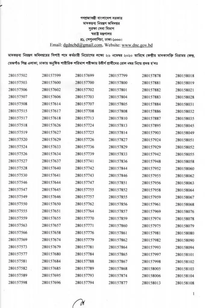 DNC Physical Test Result 26th November 2020