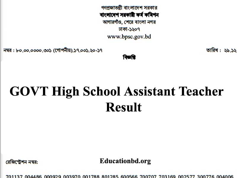 BPSC Govt High School Assistant Teacher Result 2020