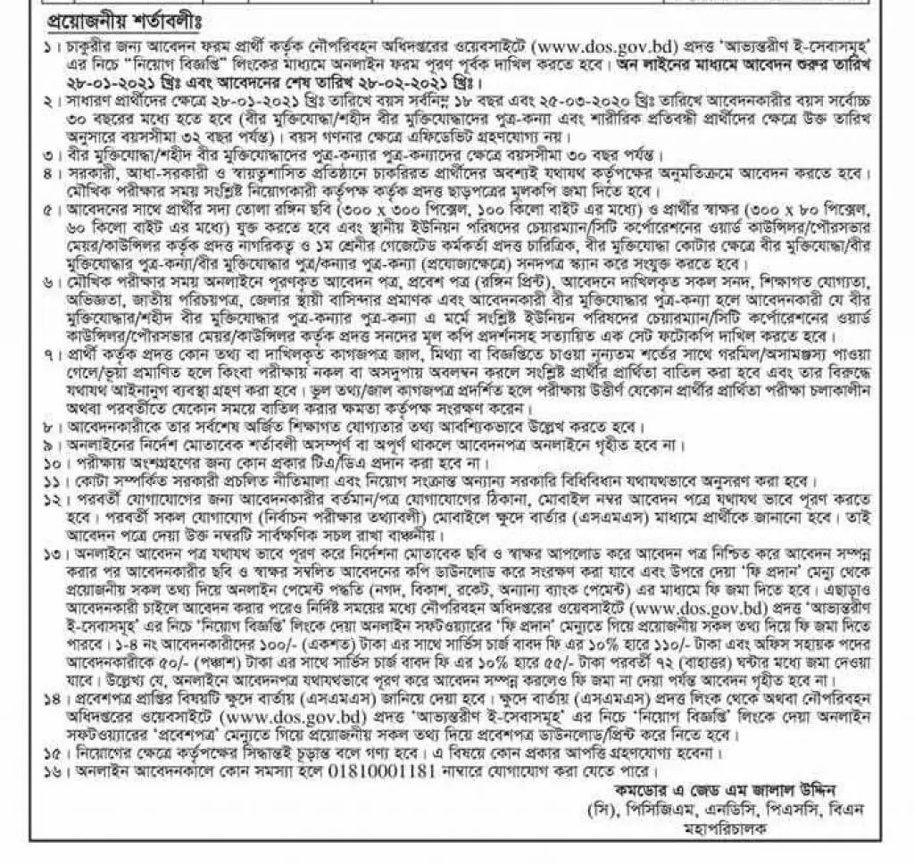 Department of Shipping Job Circular 2021