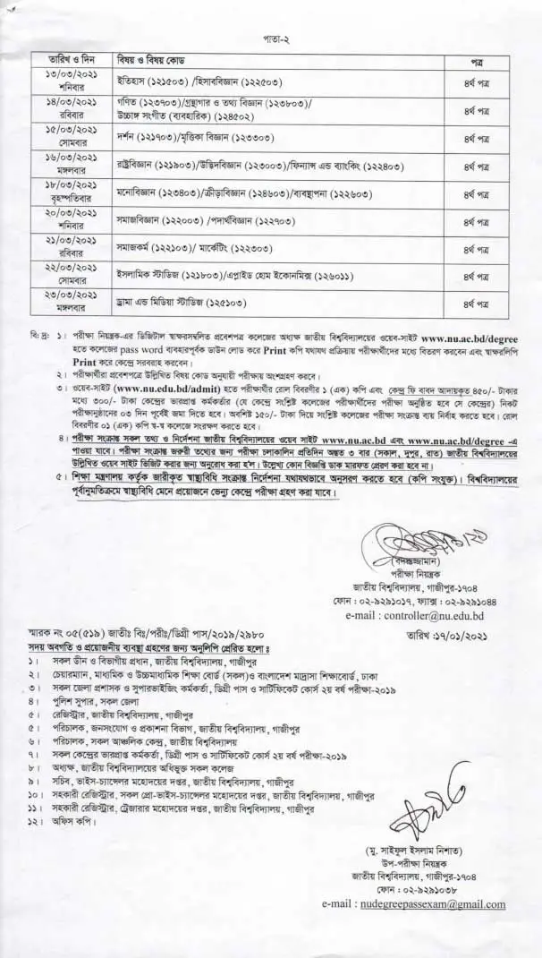Nu Degree 2nd Year Routine 2021