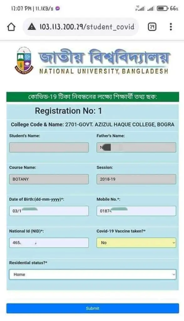 NU Covid-19 Vaccine Registration Form