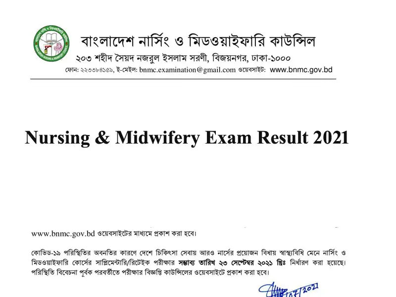 Nursing & Midwifery Exam Result 2021