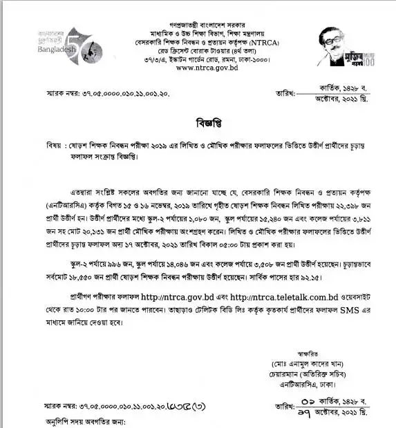 16th NTRCA VIVA Result 2021