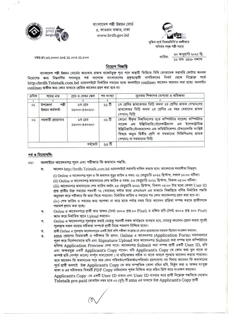 BRDB Job Circular 2022 