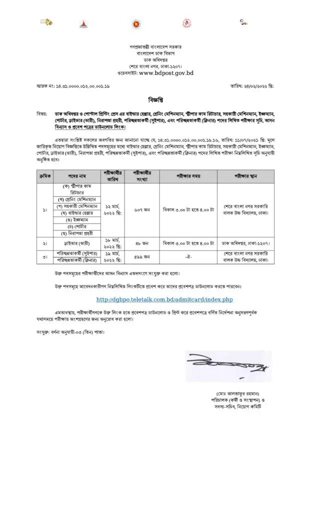 DGBPO Job Exam Date 2022