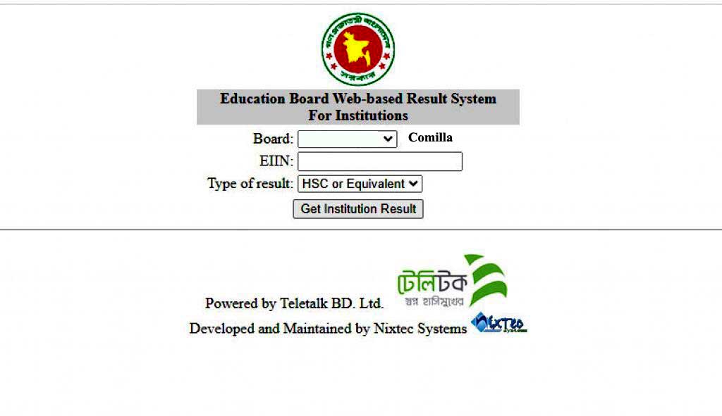 HSC Result Institution Wise Comilla Board