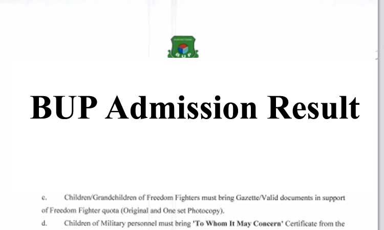 BUP Admission Result 2022
