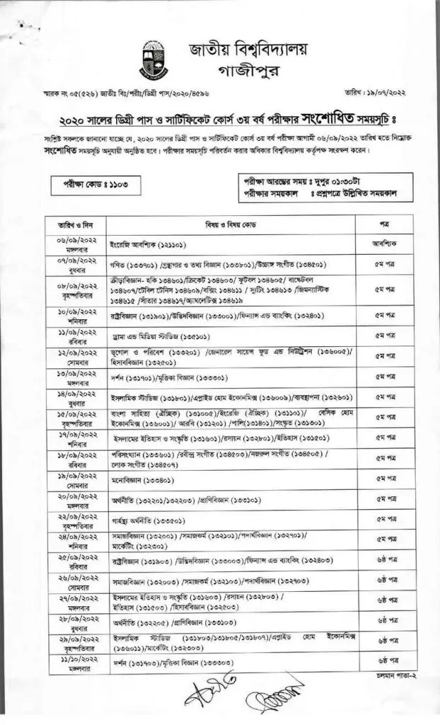 Degree 3rd Year Exam Routine 2024