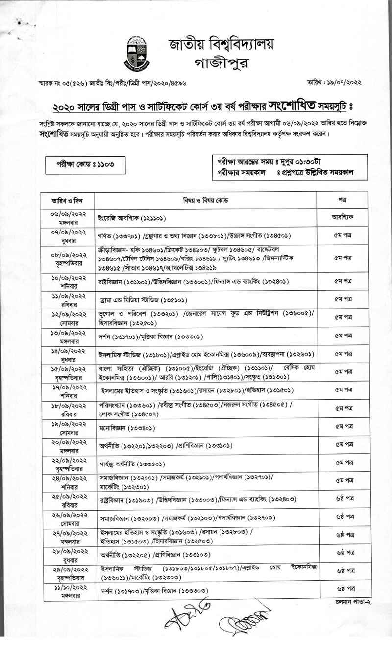 Nu Degree 3rd Year Exam Routine 2024-Nu.ac.bd - Educationbd