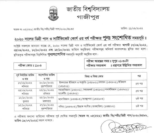 degree 3rd year routine 2024