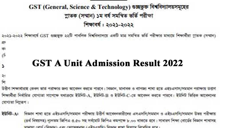 GST A Unit Admission Result 2022