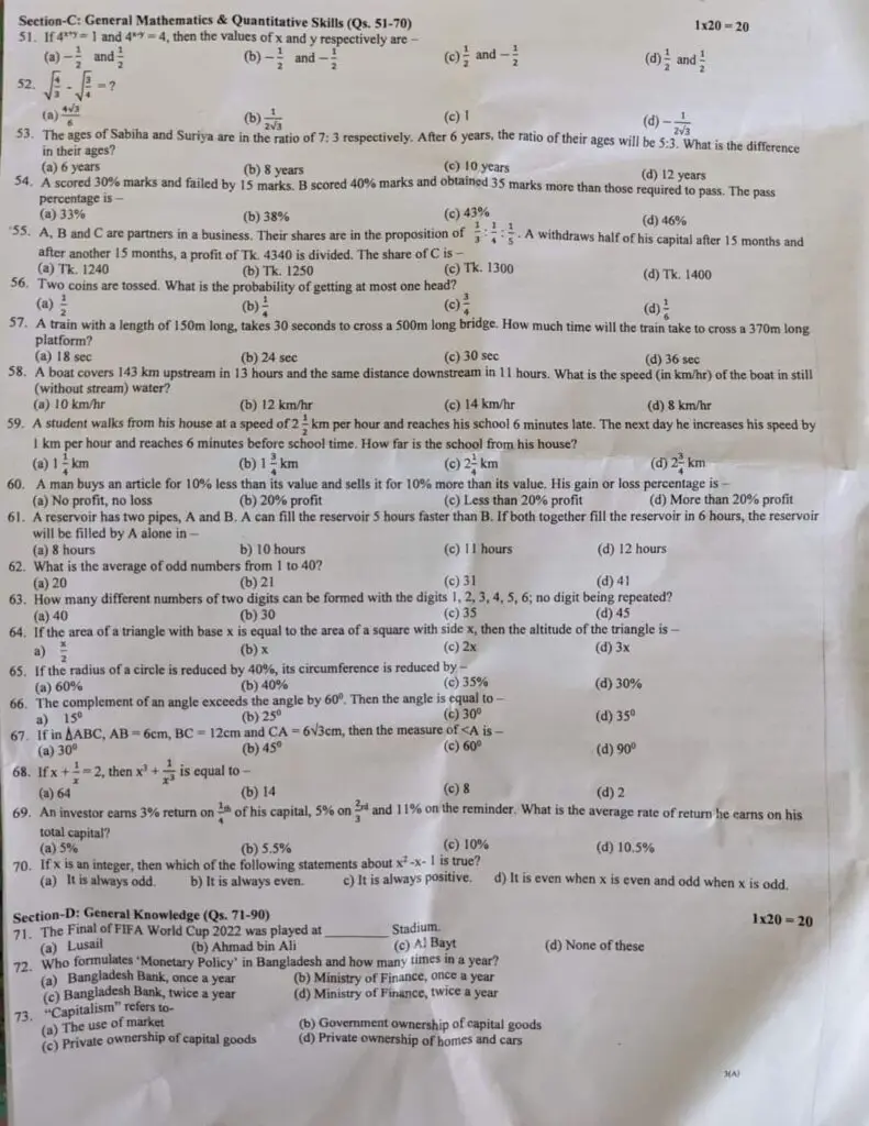 Janata Bank Exam Question 2023