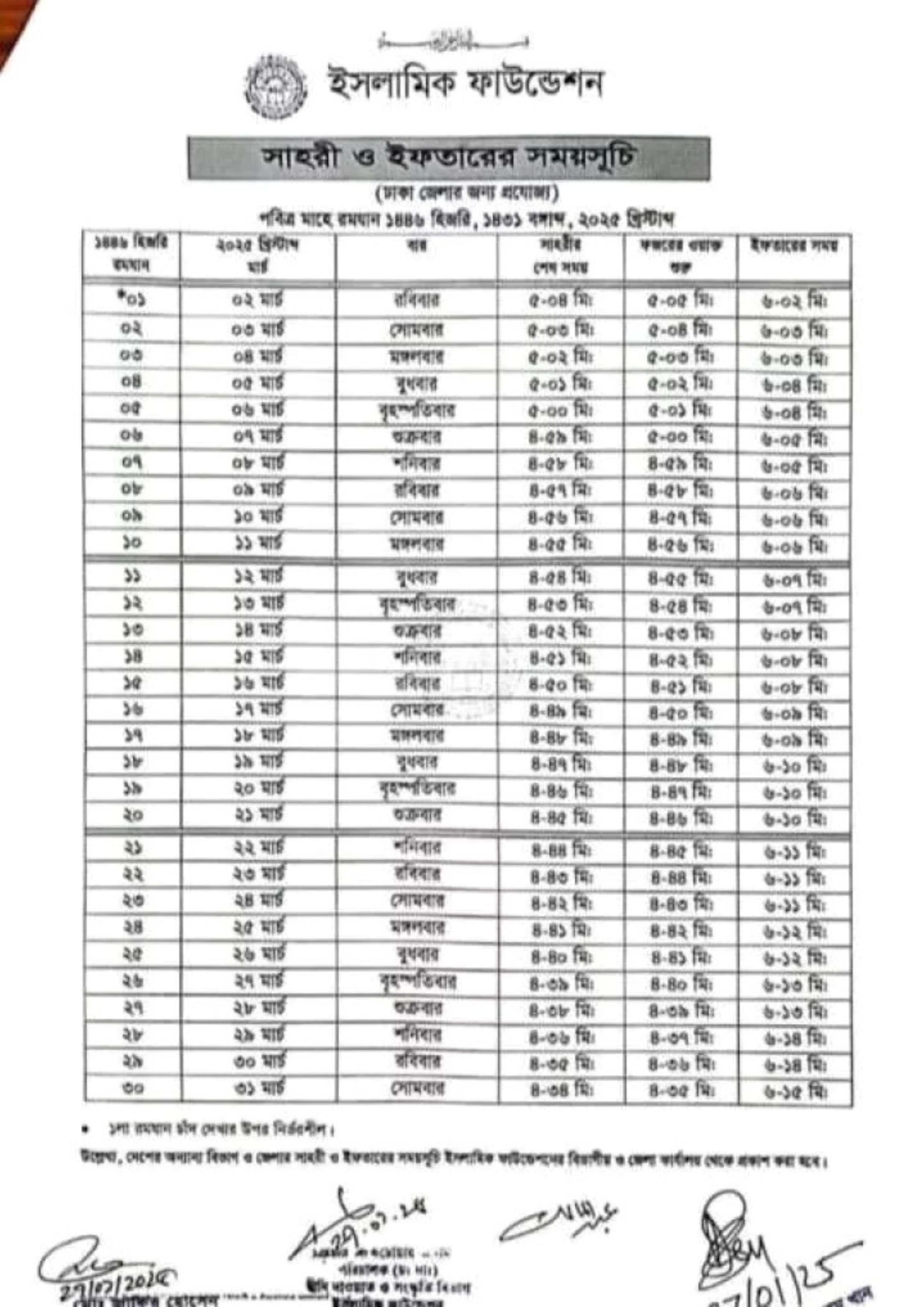 Ramadan Calendar 2025 In Bangladesh