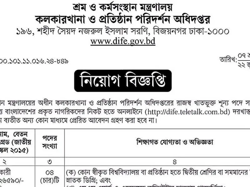 DIFE Job Circular 2025