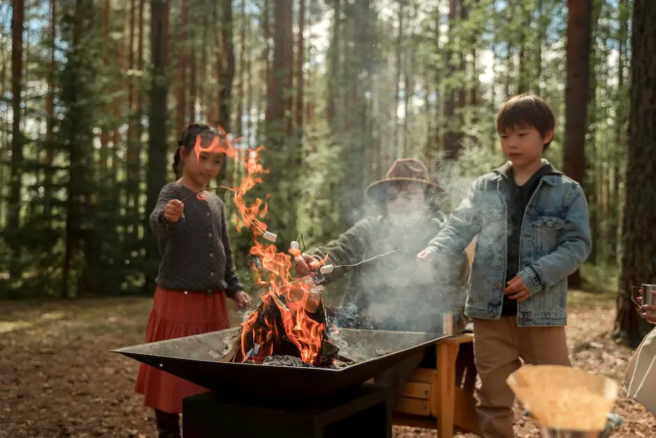 A family sitting around a campfire in their backyard, roasting marshmallows and having fun.